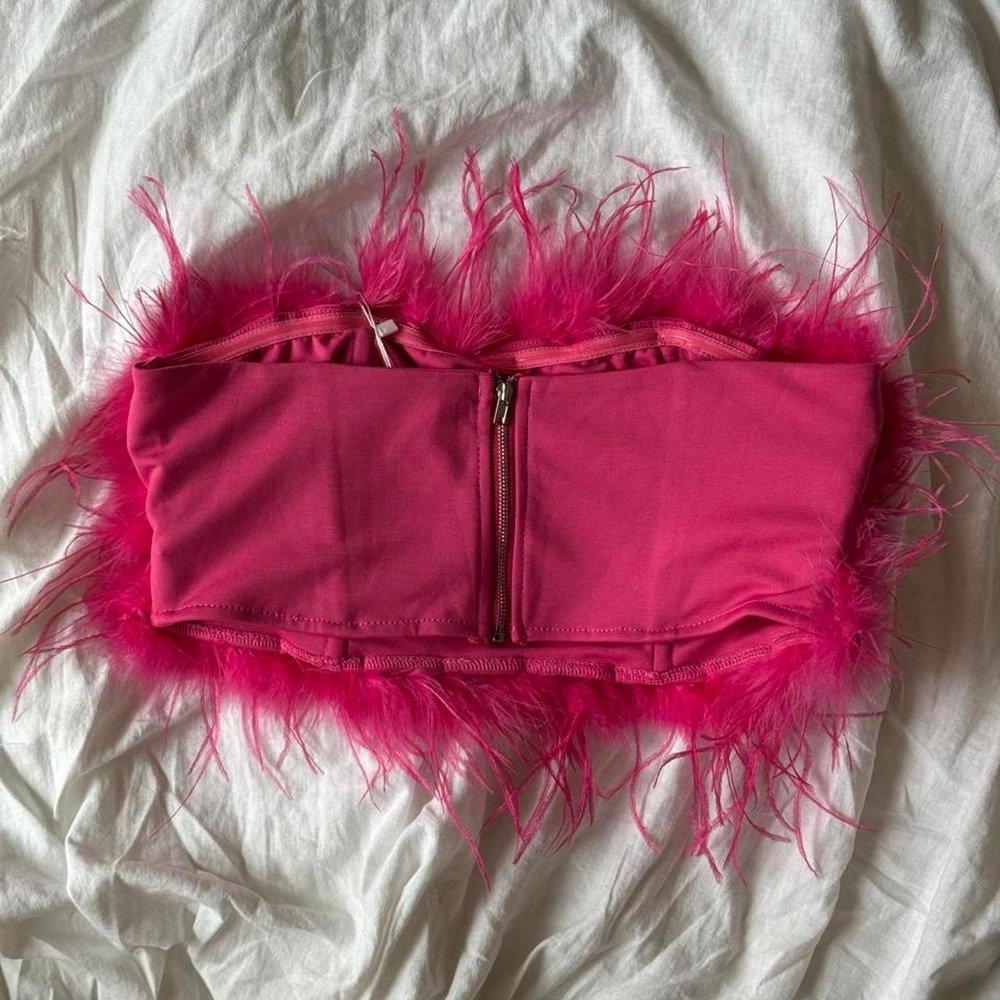12th Tribe Hot Pink Feather Bandeau Crop Top Women's Size M - Picture 2 of 7